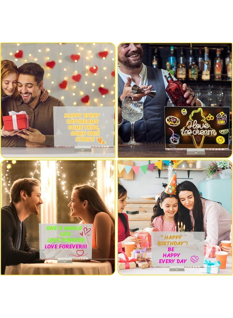 لوح ملاحظات ليد ملون – لوحة أكريليك قابلة للمسح الجاف مع إضاءة نيون – سبورة بيضاء شفافة مضيئة مع قلم 7 ألوان – لوحة رسائل ورسم للمكتب والمنزل وغرفة الأطفال USB - Image 4